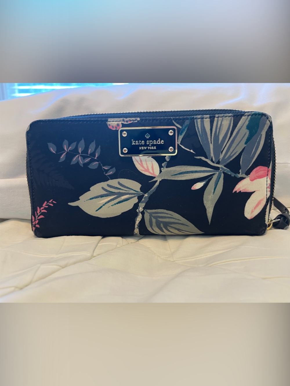 Kate Spade Floral Zip Wallet with Pink & Green Accents